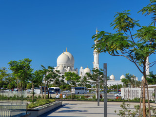 Abu Dhabi, UAE - November 2019: Sheikh Zayed Grand Mosque in Abu Dhabi, the largest mosque in the country. Open for tourists.