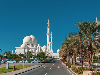 Abu Dhabi, UAE - November 2019: Sheikh Zayed Grand Mosque in Abu Dhabi, the largest mosque in the country. Open for tourists.