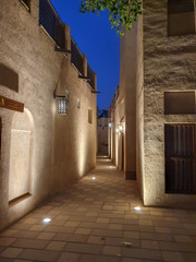 DUBAI, UAE - NOVEMBER 2019: beautiful illumination of Heritage village in Deira district at night.