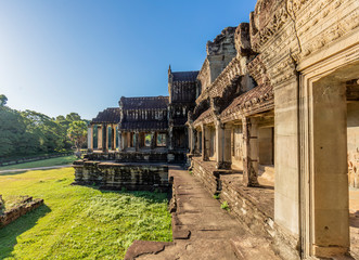 Mystical and famous ruins of Anchor Wat in Cambodia with no people in summer