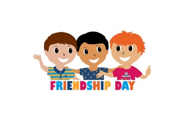 Cute kids smiling cartoon isolated on white background. Three best friends. Concept vector of friendship day