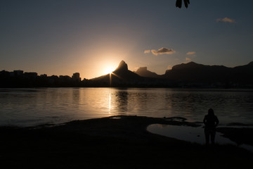 Sunset at the Rodrigo de Freitas Lagoon in Rio de Janeiro - Brazil - 315985801
