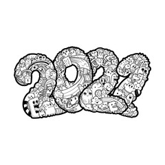 New year 2021. Monster doodle date. Ornate holiday symbol.