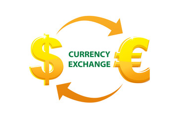 Euro and dollar currency exchange and signs.