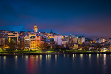 Galata Tower During Twilight With City View From Golden Horn Istanbul