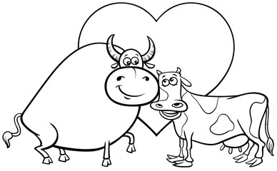 valentine card with cow and bull color book