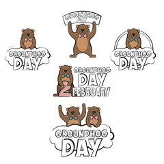 Set of logos for the Groundhog day holiday. Vector illustration isolated on a white background.