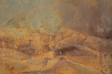 Rusty sheet of iron. Rusty sheet iron uneven brown surface. Horizontal