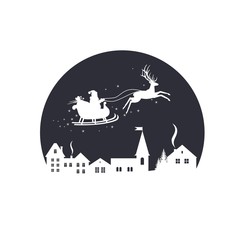 Christmas city silhouette and Santa Claus