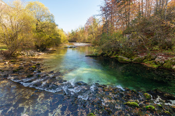 View on river Savica close to Bohinj lake and small city Ukanc. Slovenia, Europe