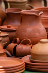 Fototapeta na wymiar Nice ukrainian clay dishes handmade traditions pottery
