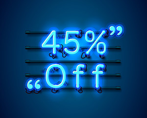 Neon frame 45 off text banner. Night Sign board.