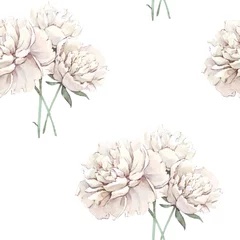 Wall murals Watercolor set 1 Beautiful hand-drawn bouquet of white peonies and green leaves. Peony seamless pattern.Floral background. Endless pattern of flowers. Watercolor illustration.For backgrounds, textiles, wrapping papers