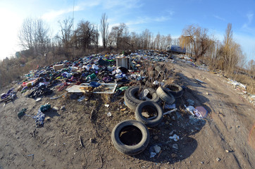Nature near Ukrainian capital. Environmental contamination. Illegal junk dump. Near Kiev, Ukraine