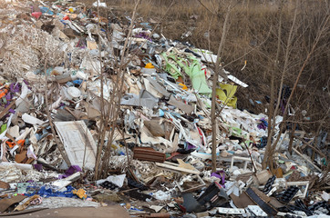 Nature near Ukrainian capital. Environmental contamination. Illegal junk dump. Near Kiev, Ukraine