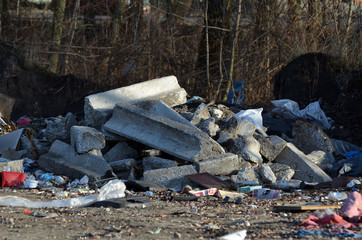 Nature near Ukrainian capital. Environmental contamination. Illegal junk dump. Near Kiev, Ukraine