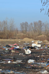 Nature near Ukrainian capital. Environmental contamination. Illegal junk dump. Near Kiev, Ukraine
