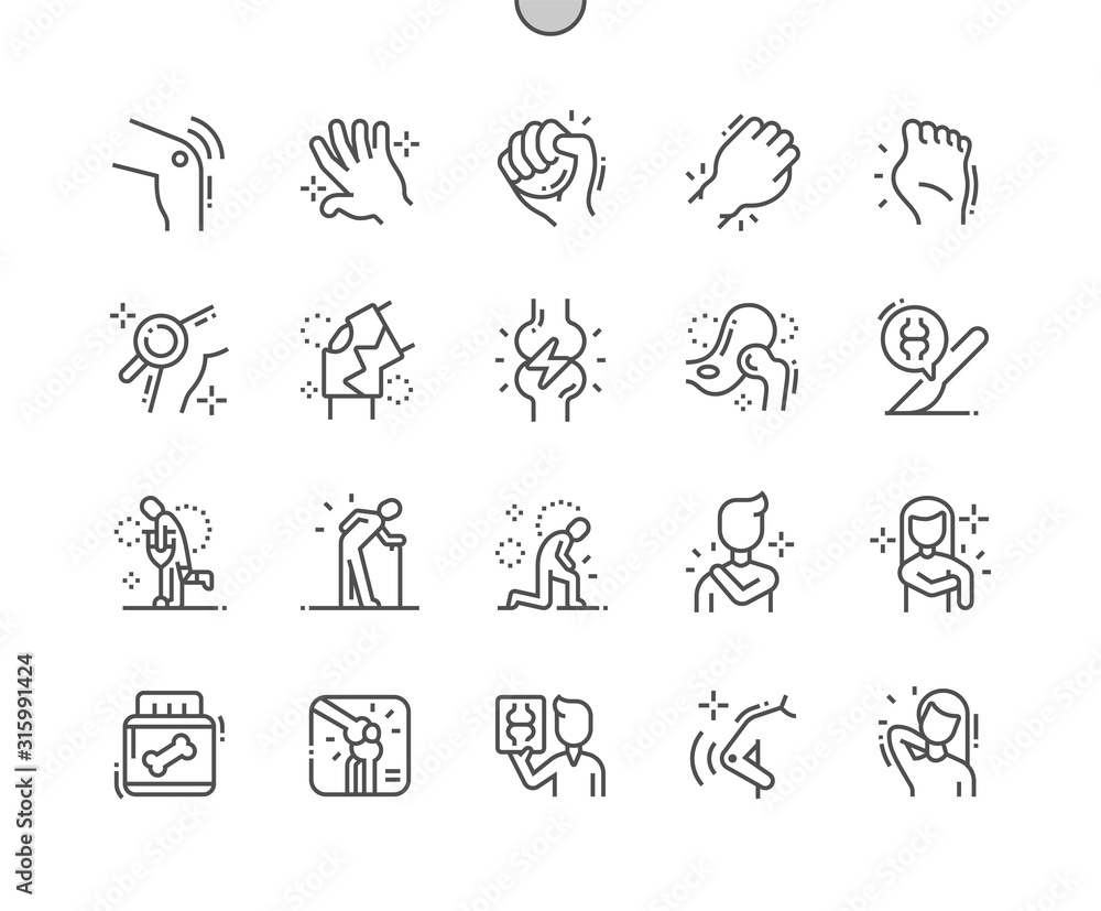 Poster arthritis well-crafted pixel perfect vector thin line icons 30 2x grid for web graphics and apps. si