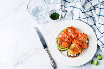 Smoked salmon ricotta cheese  rye sandwich