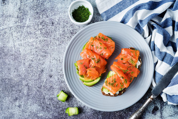Smoked salmon ricotta cheese  rye sandwich