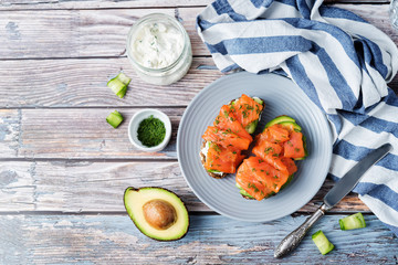 Smoked salmon ricotta cheese  rye sandwich