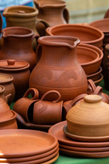 Fototapeta na wymiar Nice ukrainian clay dishes handmade traditions pottery