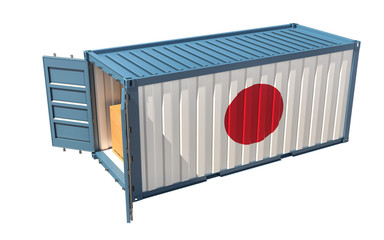 Shipping Container with Japan flag isolated on white - 3D Rendering