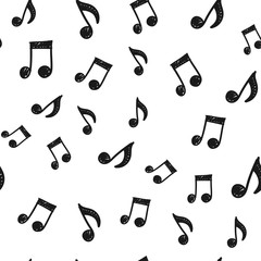 Music note doodles seamless pattern. Musical melody icon texture.