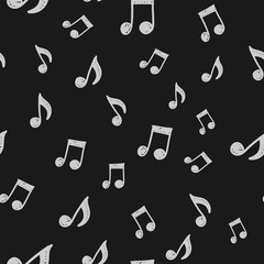 Music note doodles seamless pattern. Musical melody icon texture.