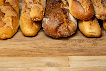 French baguettes. Fresh crisp bread. Copy space.