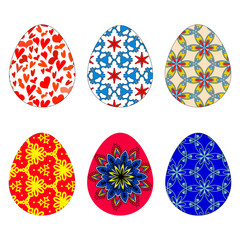Set of Easter eggs with ornaments. Decoration and symbol of Easter. happy Easter. spring religious holiday. Flat images. Vector