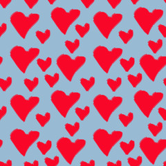 red seamless pattern hearts with uneven edges valentine's day template background. can be used as wrapping paper, background, fabric print, wallpaper, card.