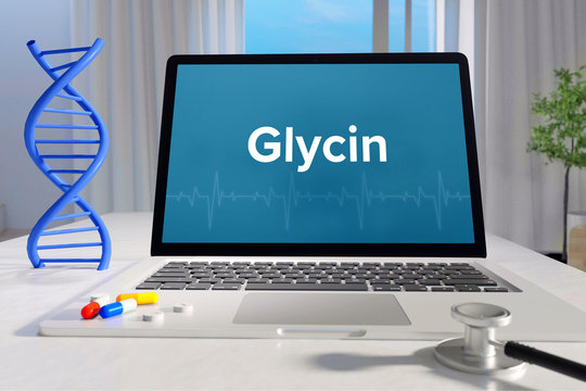 Glycin &ndash; Medizin/Gesundheit. Computer im B&uuml;ro mit Begriff auf dem Bildschirm. Arzt/Gesundheitswesen