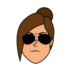 cute young woman head with sunglasses character