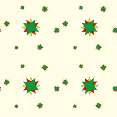 Seamless pattern with red yellow green stars on a light yellow background. Holiday. Children's textiles. For wrapping paper and postcards. Christmas.Cute baby picture.Vector