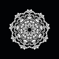 Abstract traditional mandala art design vector illustration. Vector hand drawn black & white mandala motif design. Ornamental floral mandala art design element.