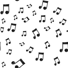 Music note doodles seamless pattern. Musical melody icon texture.