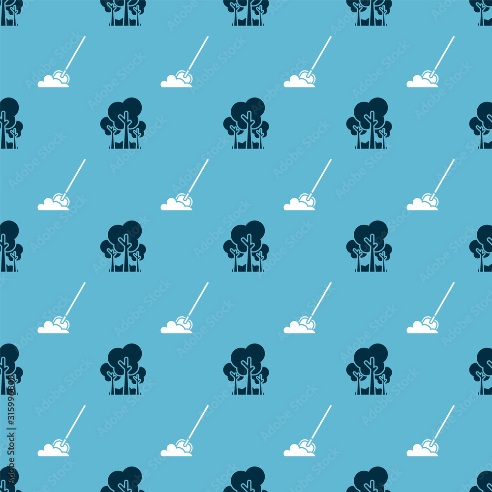 Poster set trees and shovel in the ground on seamless pattern. vector