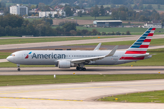 American Airlines Boeing 767 airplane at Zurich