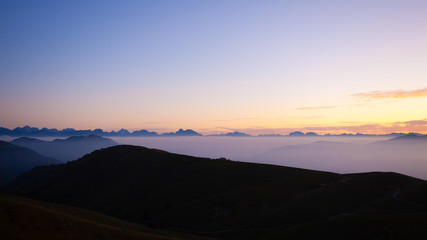 Dawn at mount Grappa. Italian alps landscape, Italy