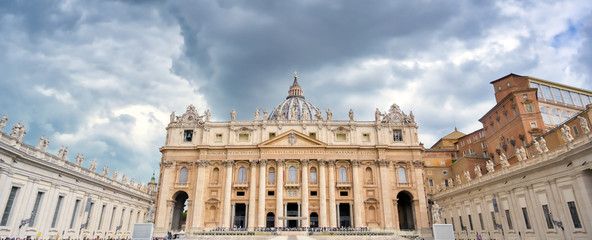 Vatican City - May 30, 2019 - St. Peter's Basilica and St. Peter's Square located in Vatican City near Rome, Italy.