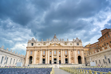 Vatican City - May 30, 2019 - St. Peter's Basilica and St. Peter's Square located in Vatican City near Rome, Italy.