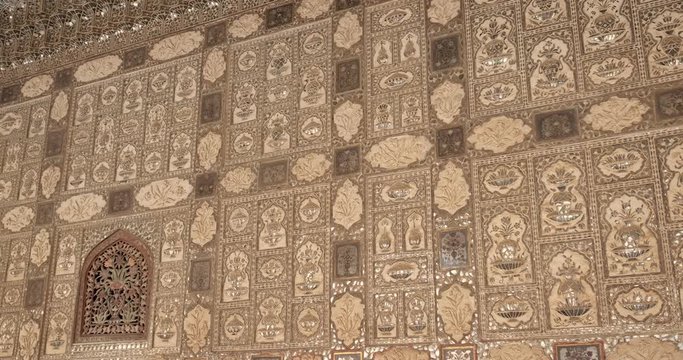 Wall of the Mirror Room Inside Sheesh Mahal in Amer (Amber) Fort