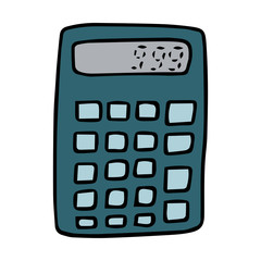 Doodle style calculator. Colorful vector illustration. The element is drawn by hand and isolated on a white background.