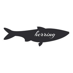 Atlantic herring of Europe fish black silhouette on white background