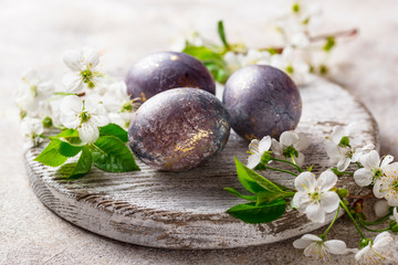 Easter painted eggs with marble effect