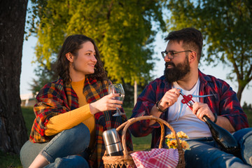 Couple enjoying their time together on a picnic