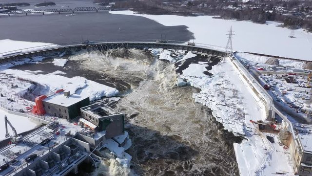 Aerial view of Hydro Electric dam in Canada - Clean energy renewable resources