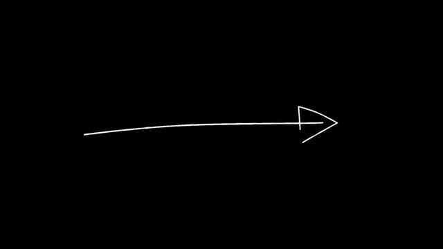Fast gradual appearance of a drawn white arrow on a black background HD