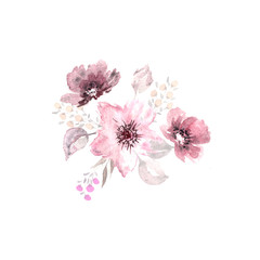Fototapeta na wymiar Bouquet of pink flowers isolated on white background